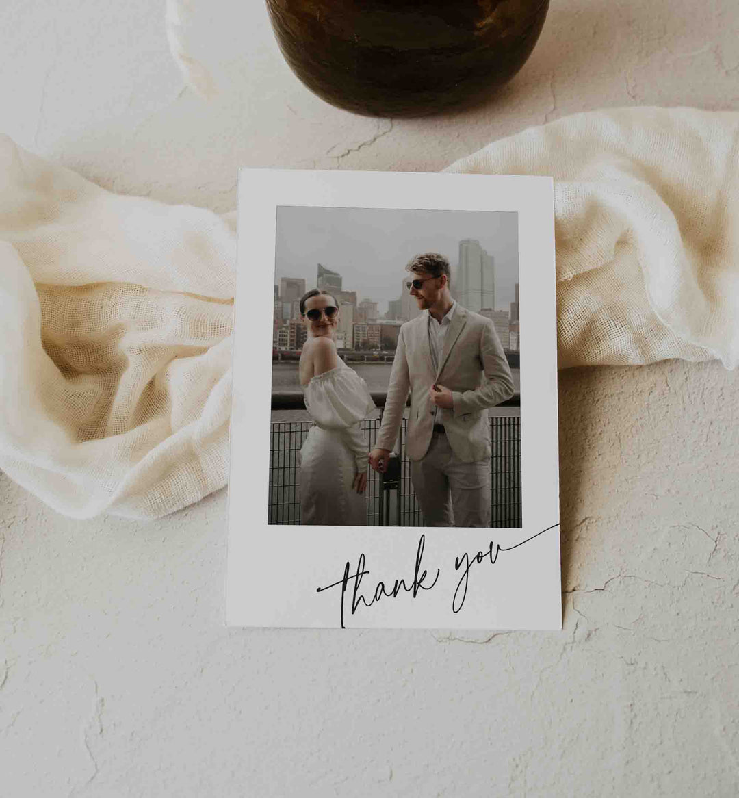 Modern Script Wedding Photo Thank You Card Printable