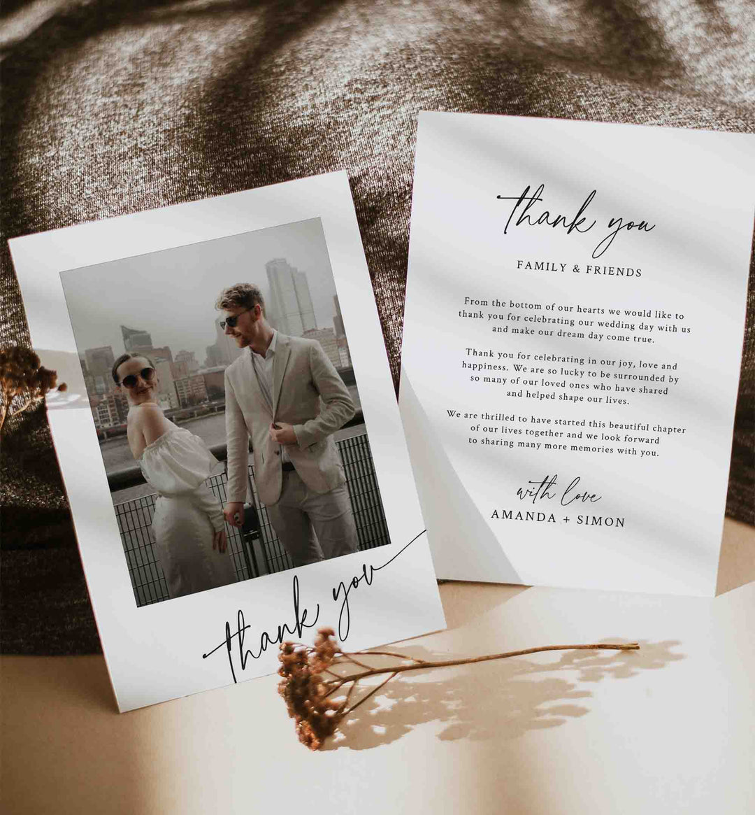 Modern Script Wedding Photo Thank You Card Printable