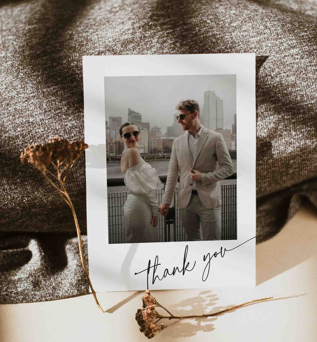 Modern Script Wedding Photo Thank You Card Printable