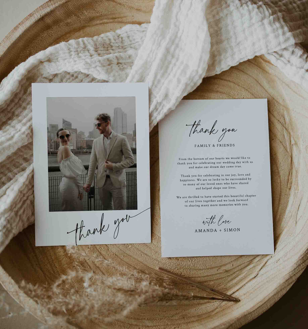 Modern Script Wedding Photo Thank You Card Printable