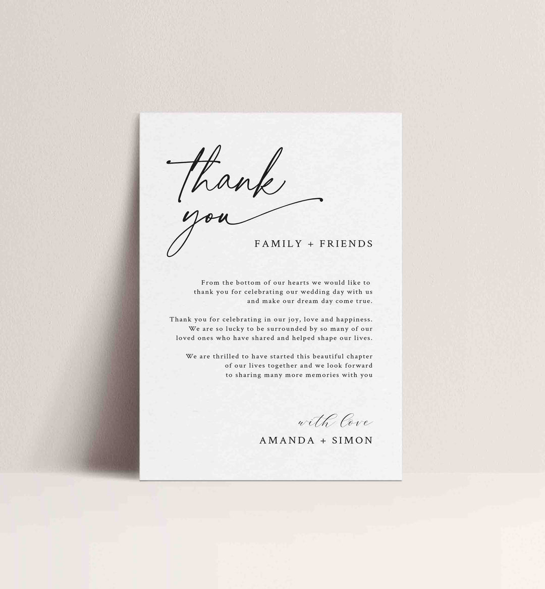 Modern Script Wedding Thank You Note Printable