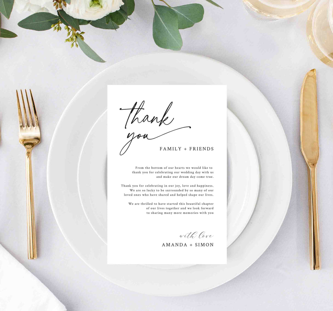 Modern Script Wedding Thank You Note Printable