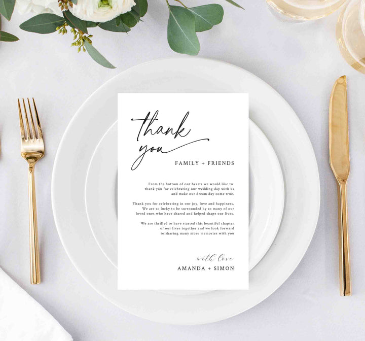 Modern Script Wedding Thank You Note Printable