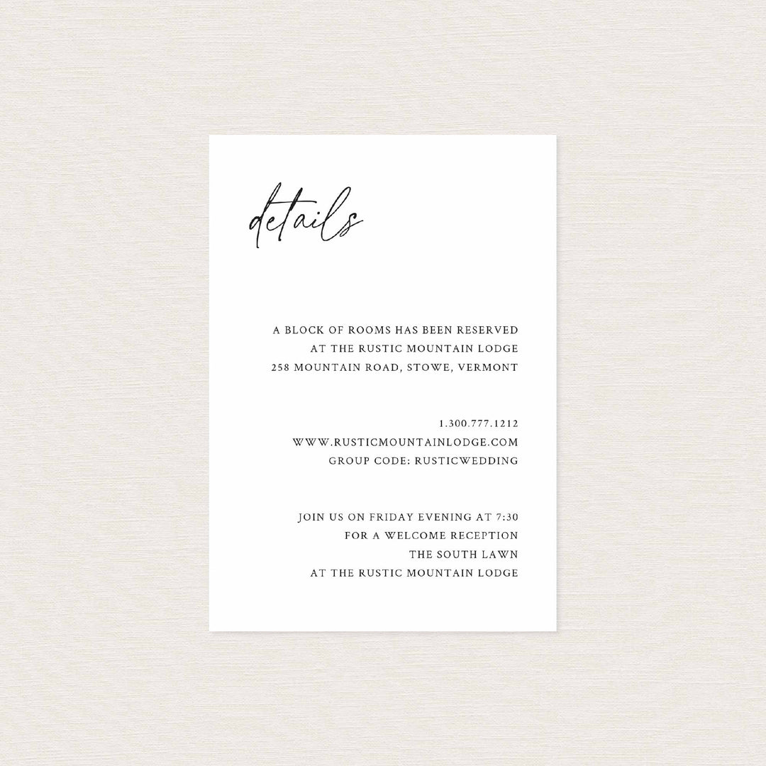 Modern Script Wedding Details Card Printable