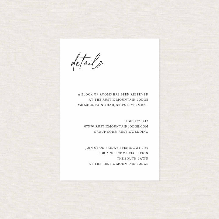 Modern Script Wedding Details Card Printable