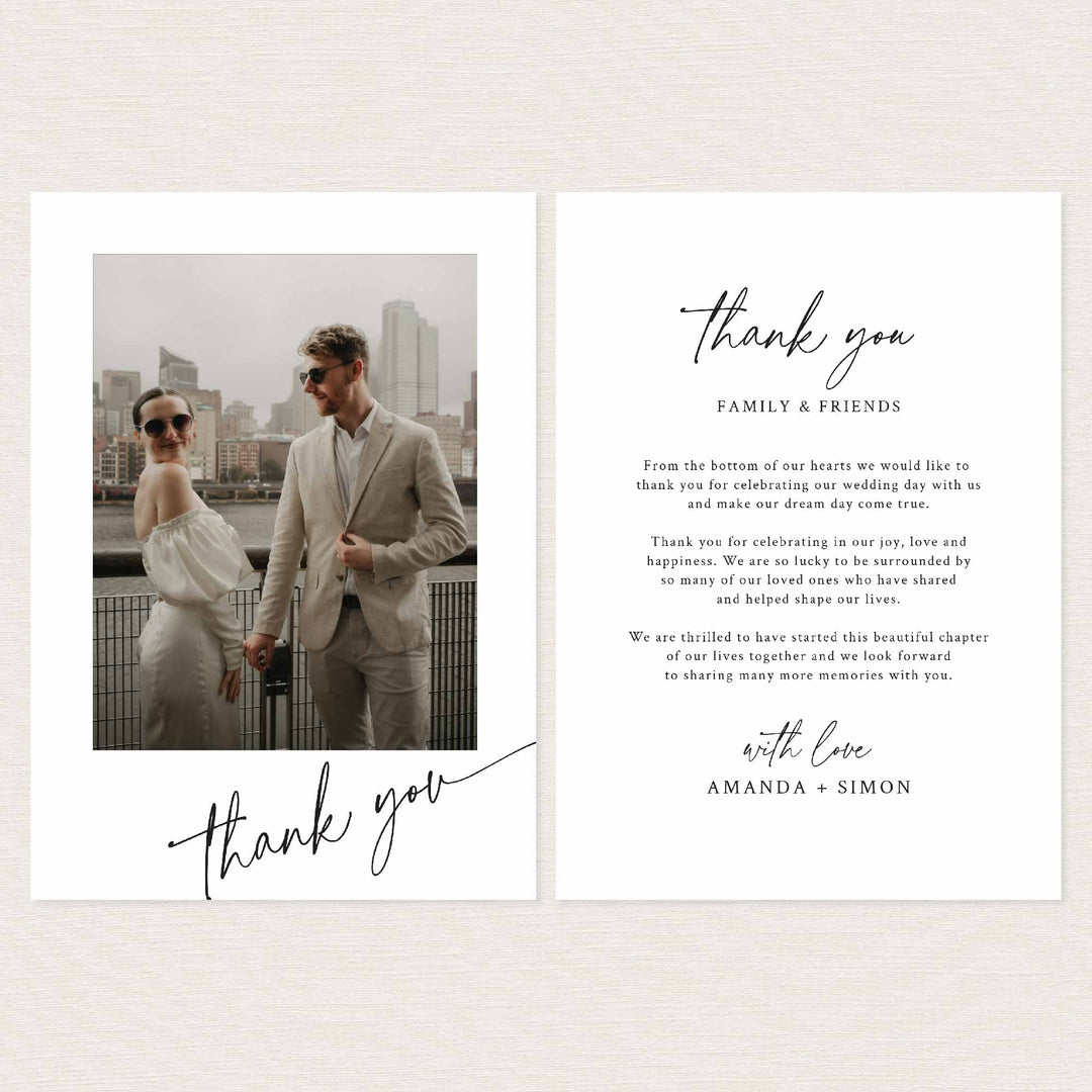 Modern Script Wedding Photo Thank You Card Printable