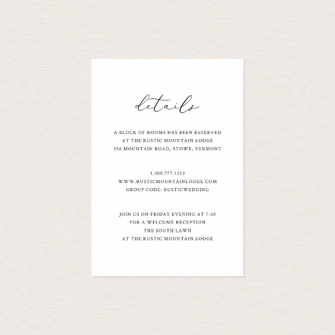 Modern Romantic Wedding Details Card Printable