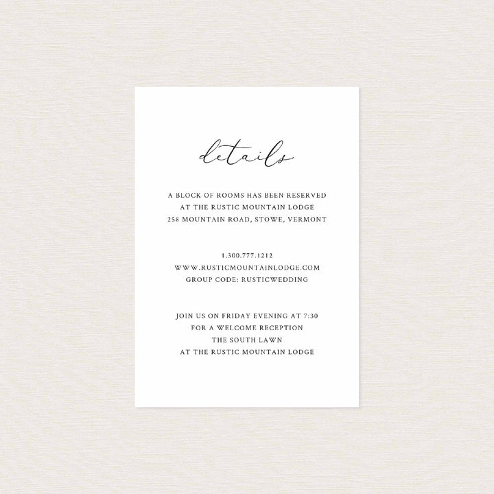 Modern Romantic Wedding Details Card Printable