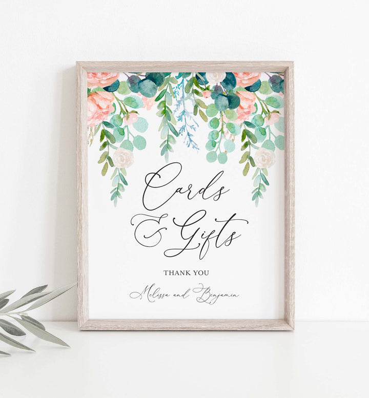Blush Garden Wedding Cards and Gifts Sign Printable
