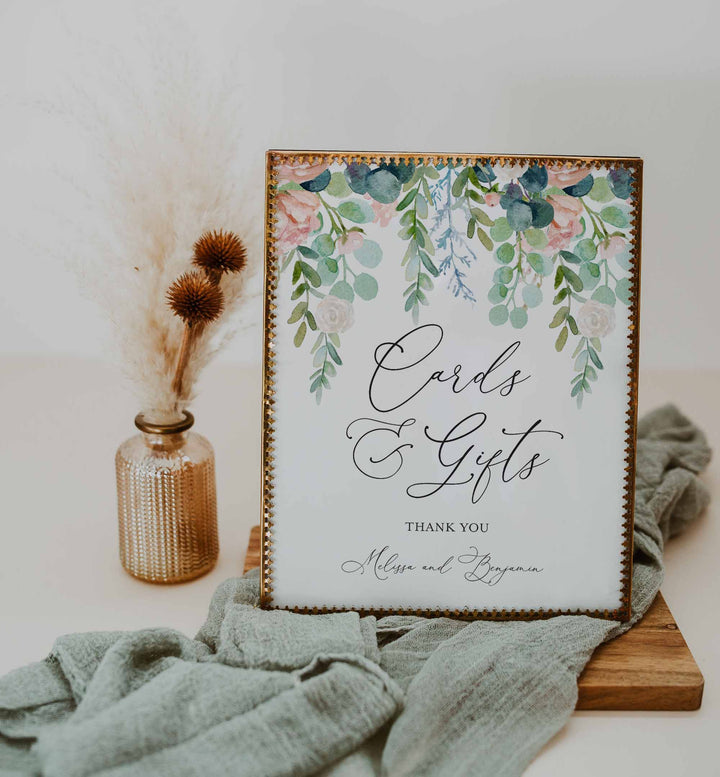 Blush Garden Wedding Cards and Gifts Sign Printable