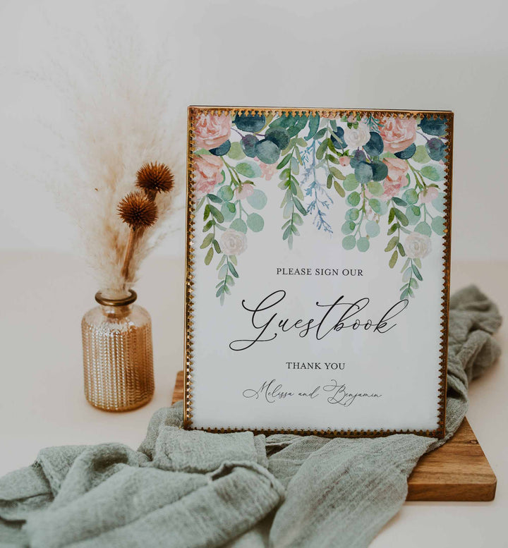 Blush Garden Wedding Guestbook Sign Printable
