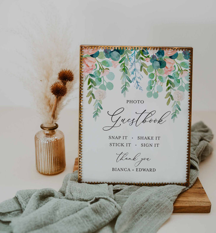 Blush Garden Wedding Photo Guestbook Sign Printable