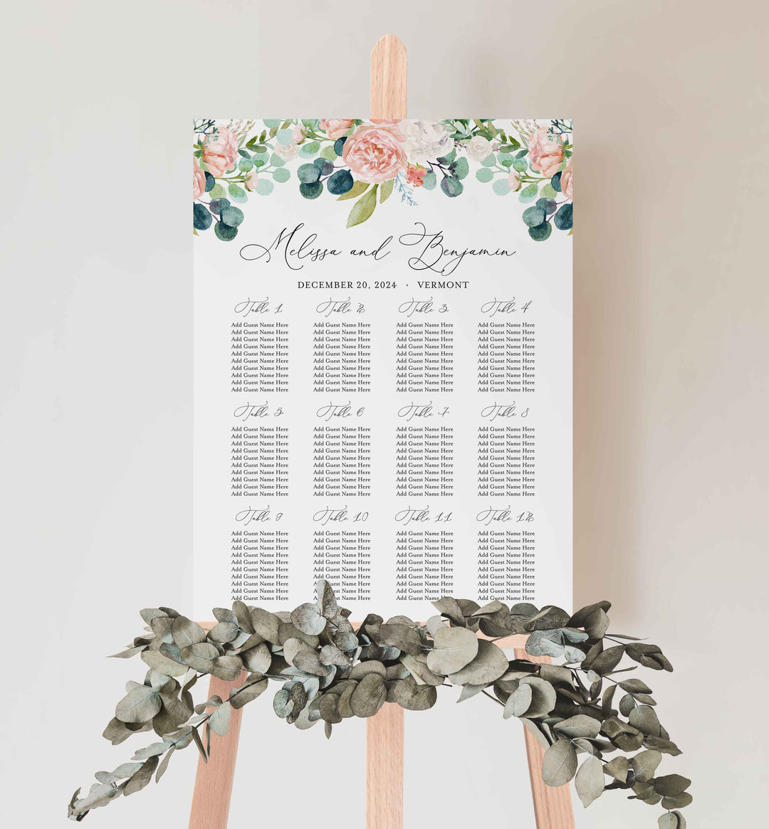 Blush Garden Wedding Seating Chart Sign Printable