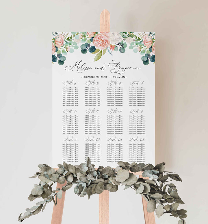 Blush Garden Wedding Seating Chart Sign Printable