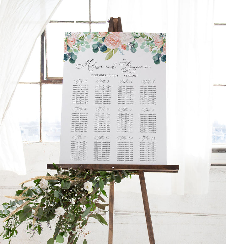 Blush Garden Wedding Seating Chart Sign Printable