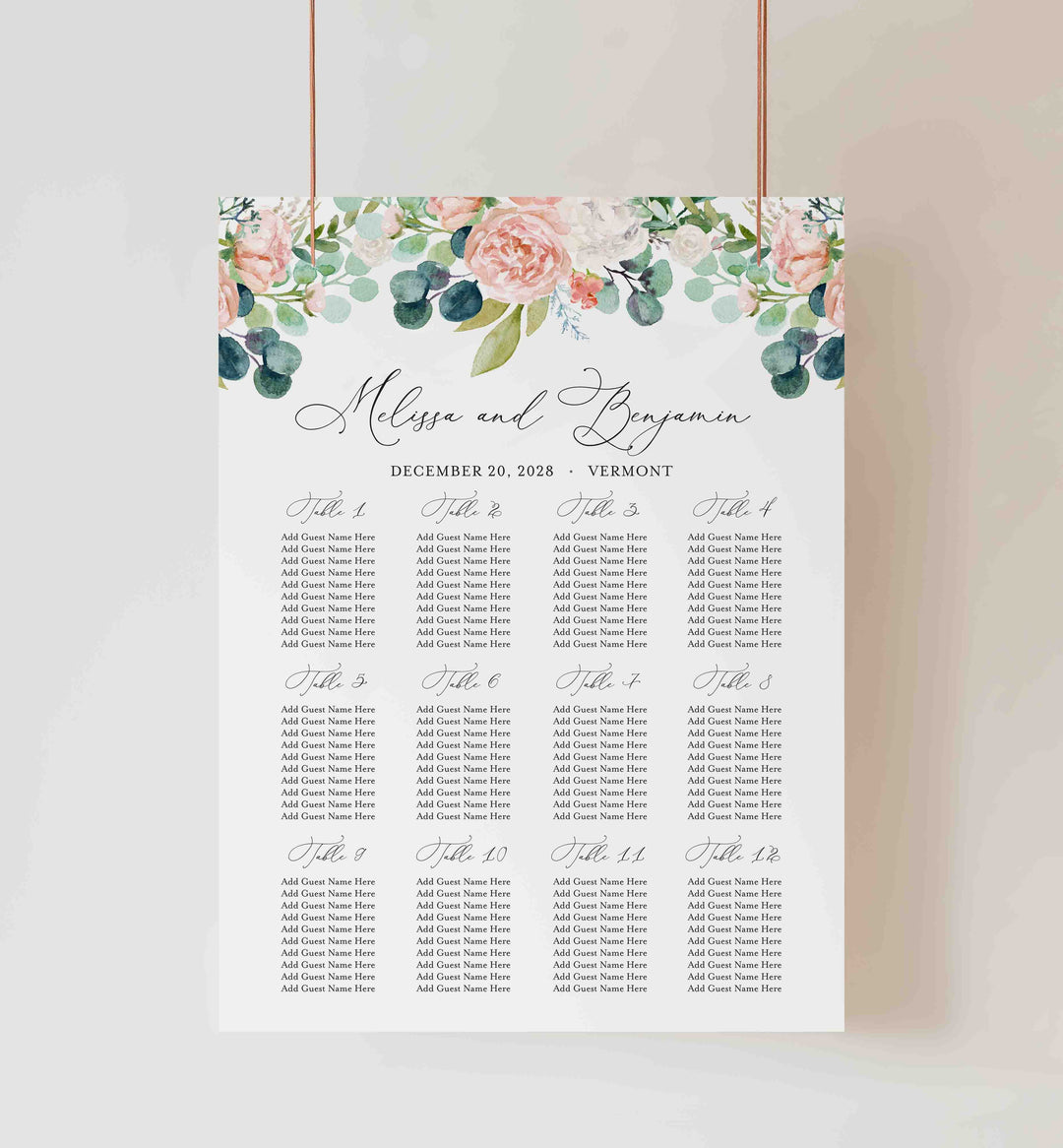Blush Garden Wedding Seating Chart Sign Printable