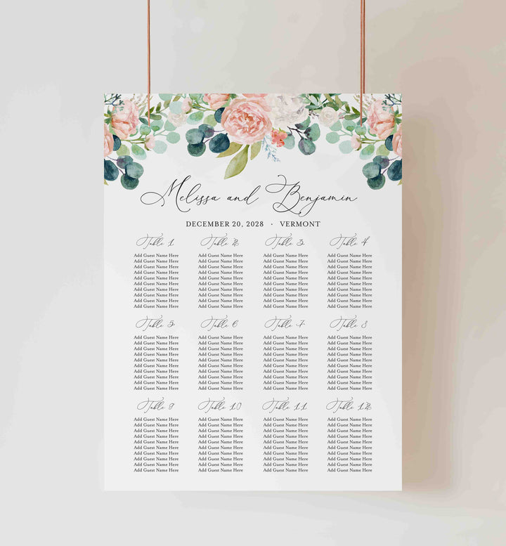 Blush Garden Wedding Seating Chart Sign Printable