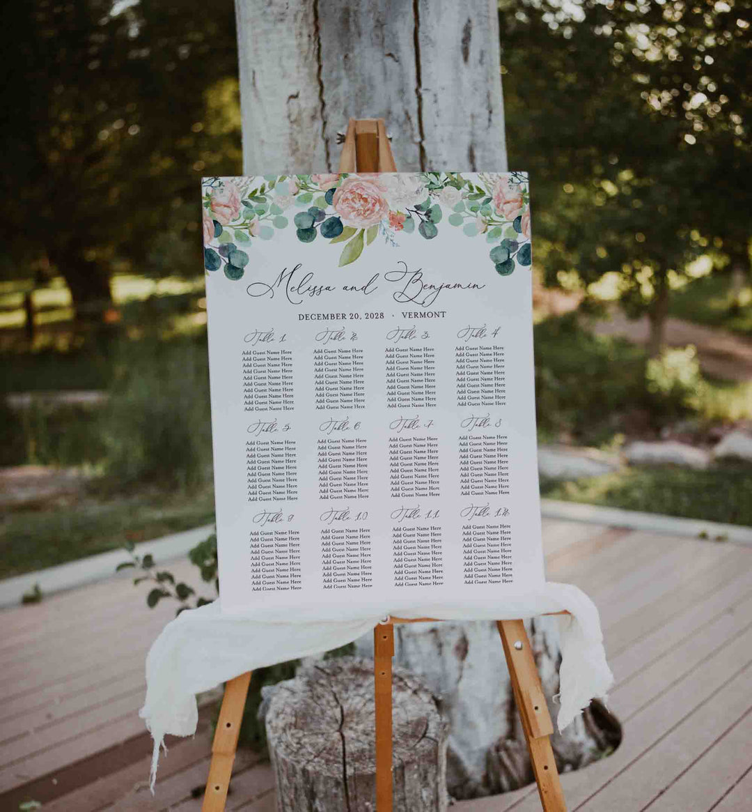 Blush Garden Wedding Seating Chart Sign Printable