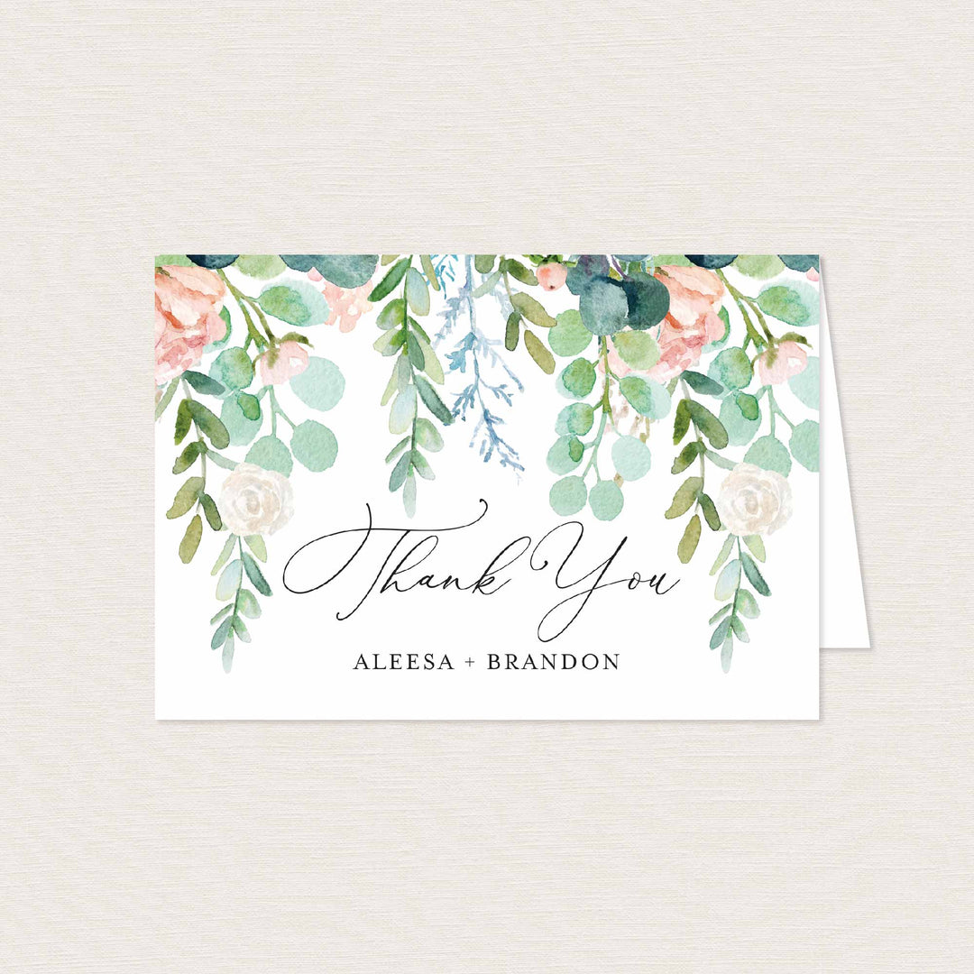 Blush Garden Wedding Thank You Card Printable