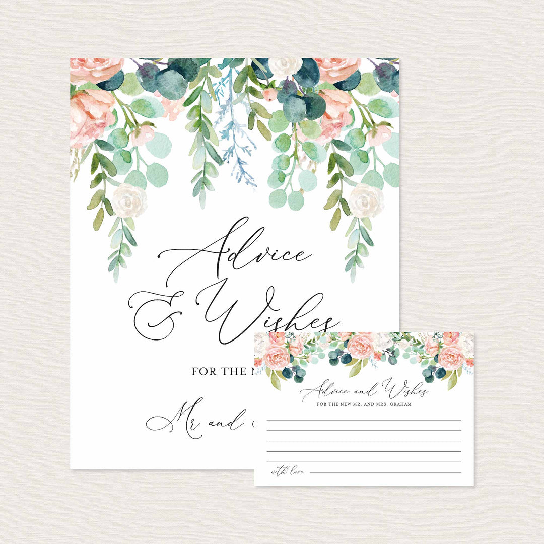 Blush Garden Wedding Advice and Wishes Printable