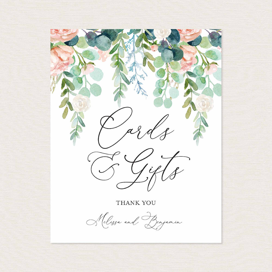 Blush Garden Wedding Cards and Gifts Sign Printable