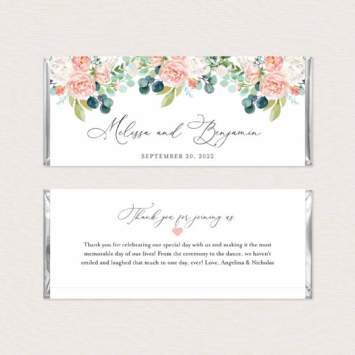 Blush Garden Wedding Chocolate Bar Wrapper Printable