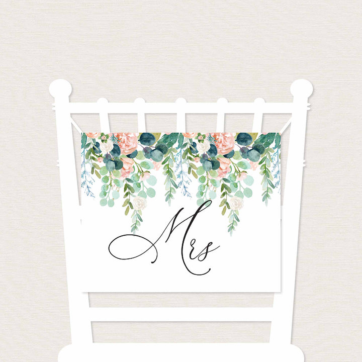 Blush Garden Mr and Mrs Chair Sign Printable