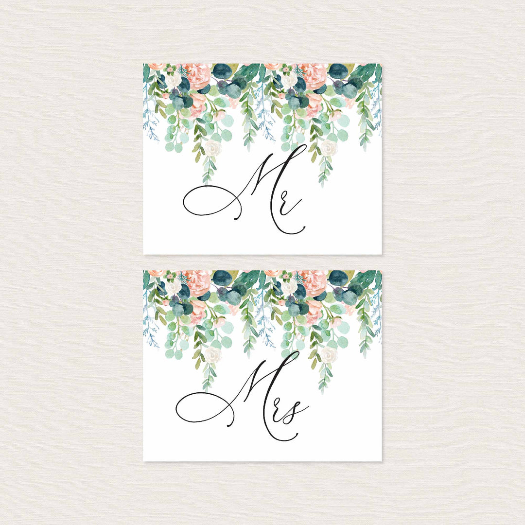 Blush Garden Mr and Mrs Chair Sign Printable