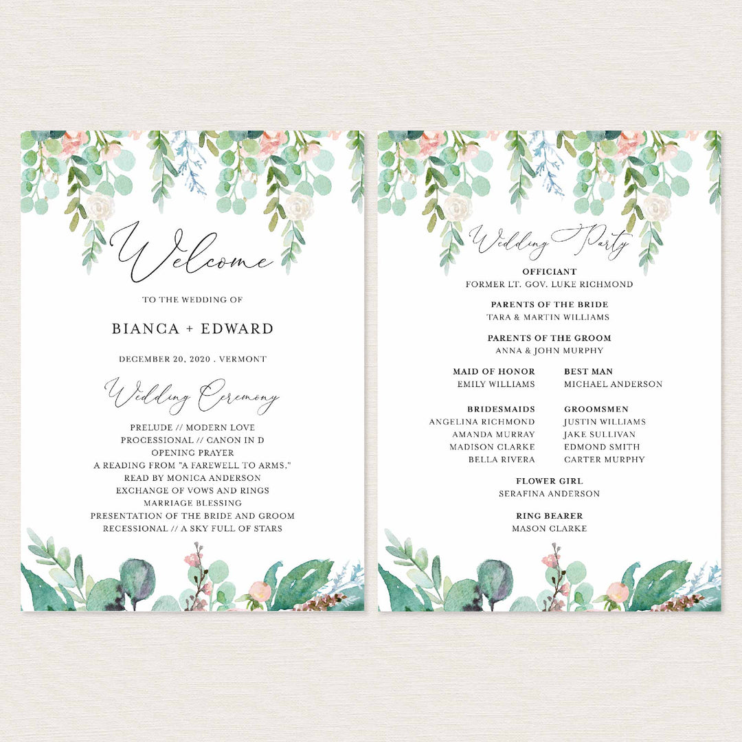 Blush Garden Fan Wedding Program Printable