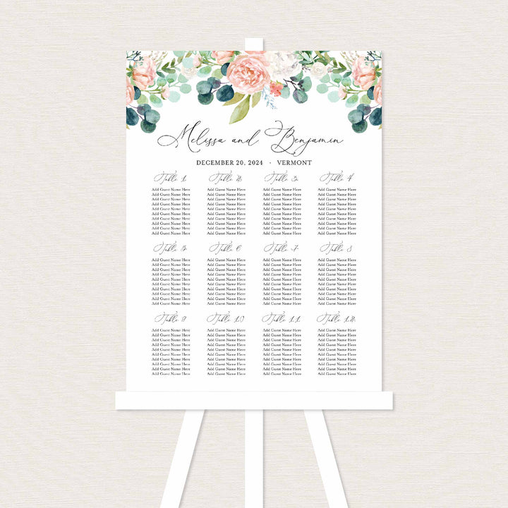 Blush Garden Wedding Seating Chart Sign Printable