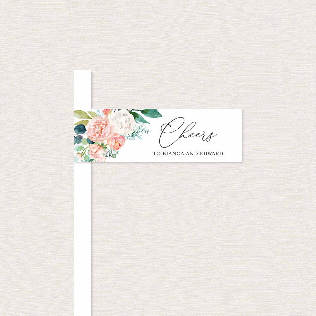 Blush Garden Wedding Straw Flag Printable