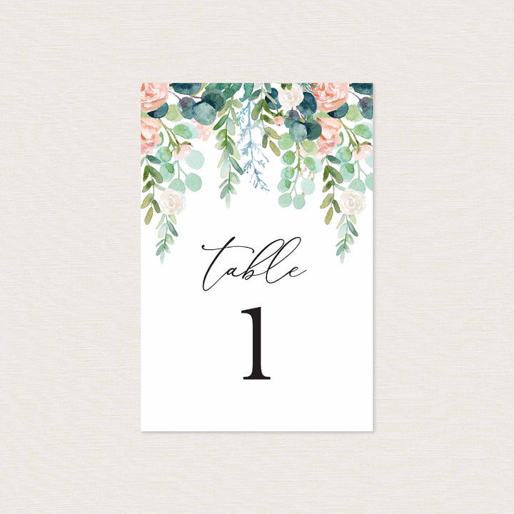 Blush Garden Wedding Table Number Printable