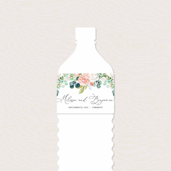 Blush Garden Wedding Water Bottle Label Printable