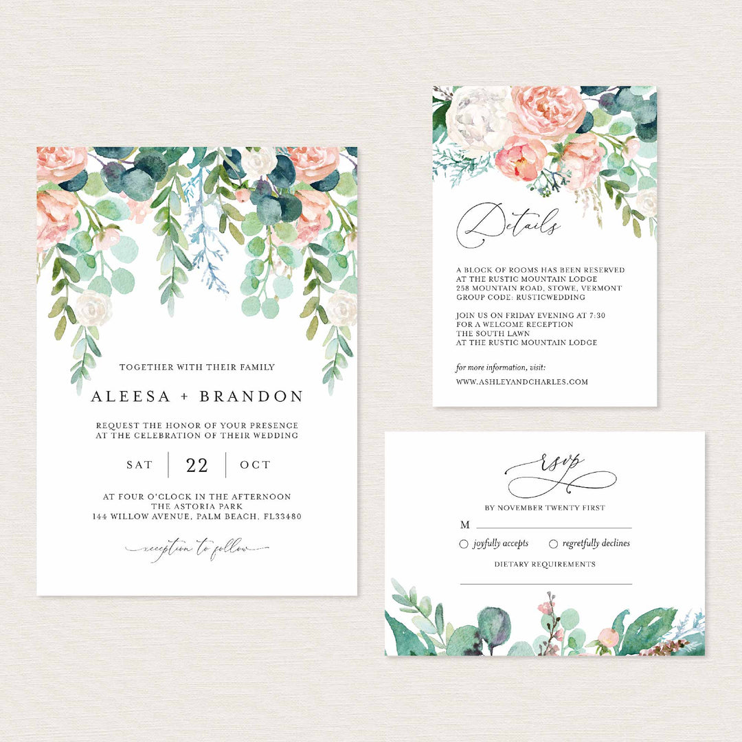 Blush Garden Wedding Suite Printable