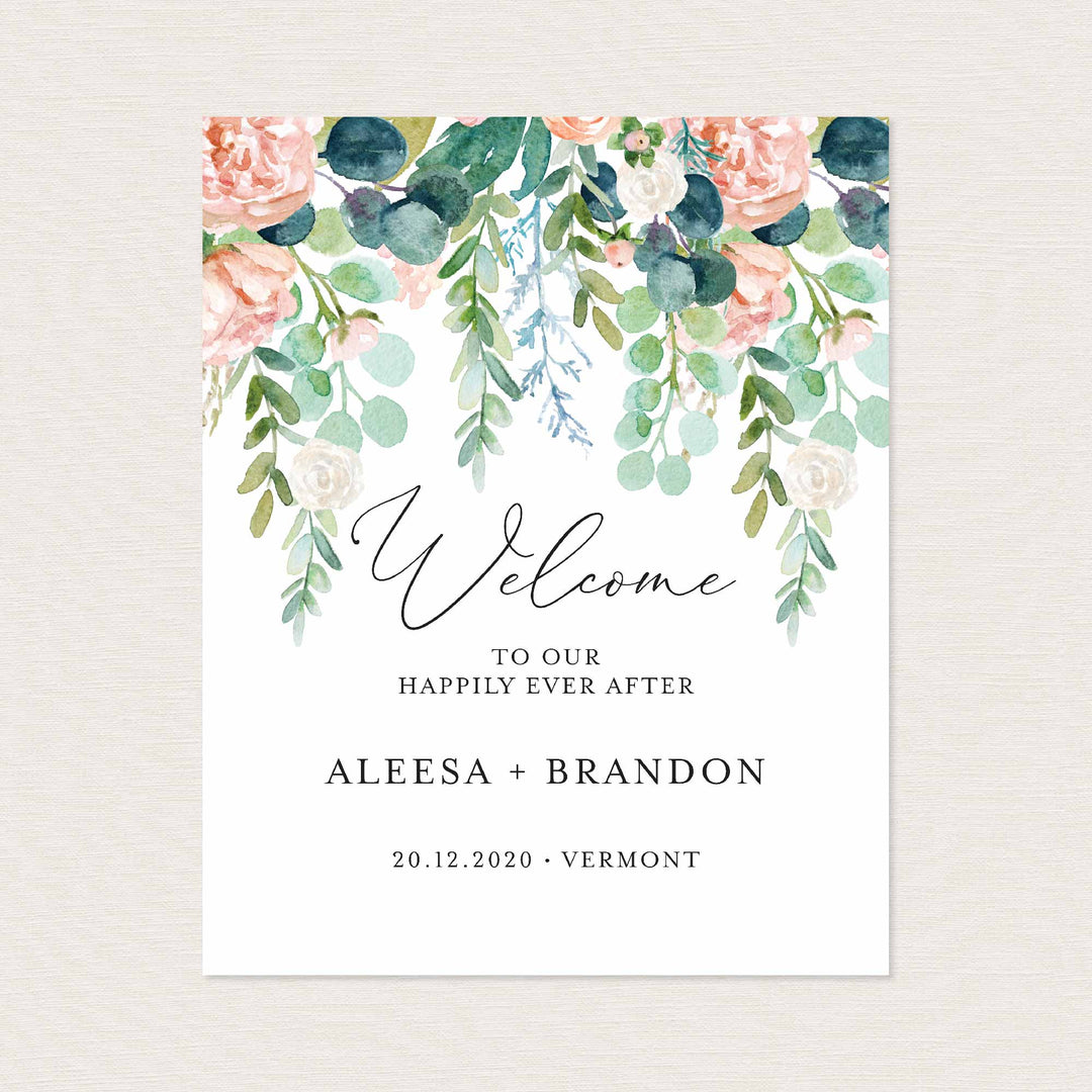 Blush Garden Wedding Welcome Sign Printable