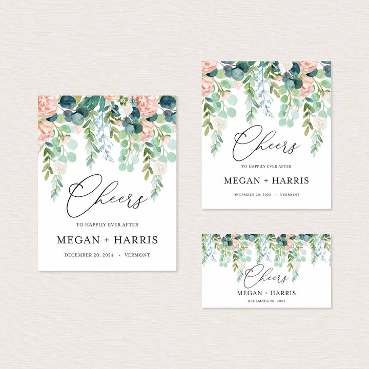 Blush Garden Wedding Wine and Champagne Label Printable