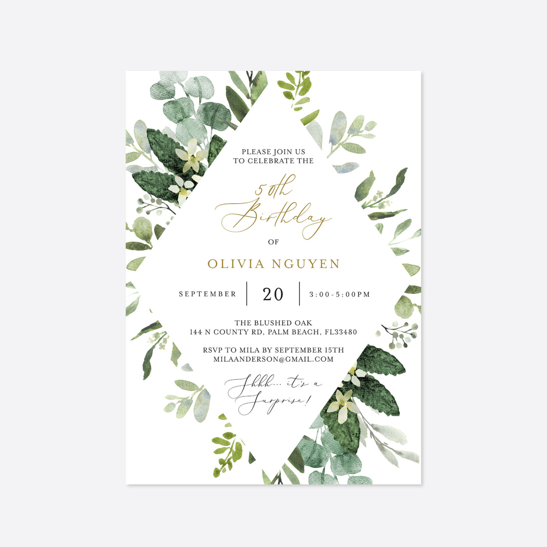 Foliage Adult Birthday Invitation Printable