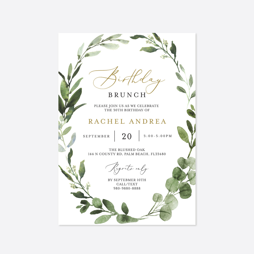 Foliage Birthday Brunch Invitation Printable