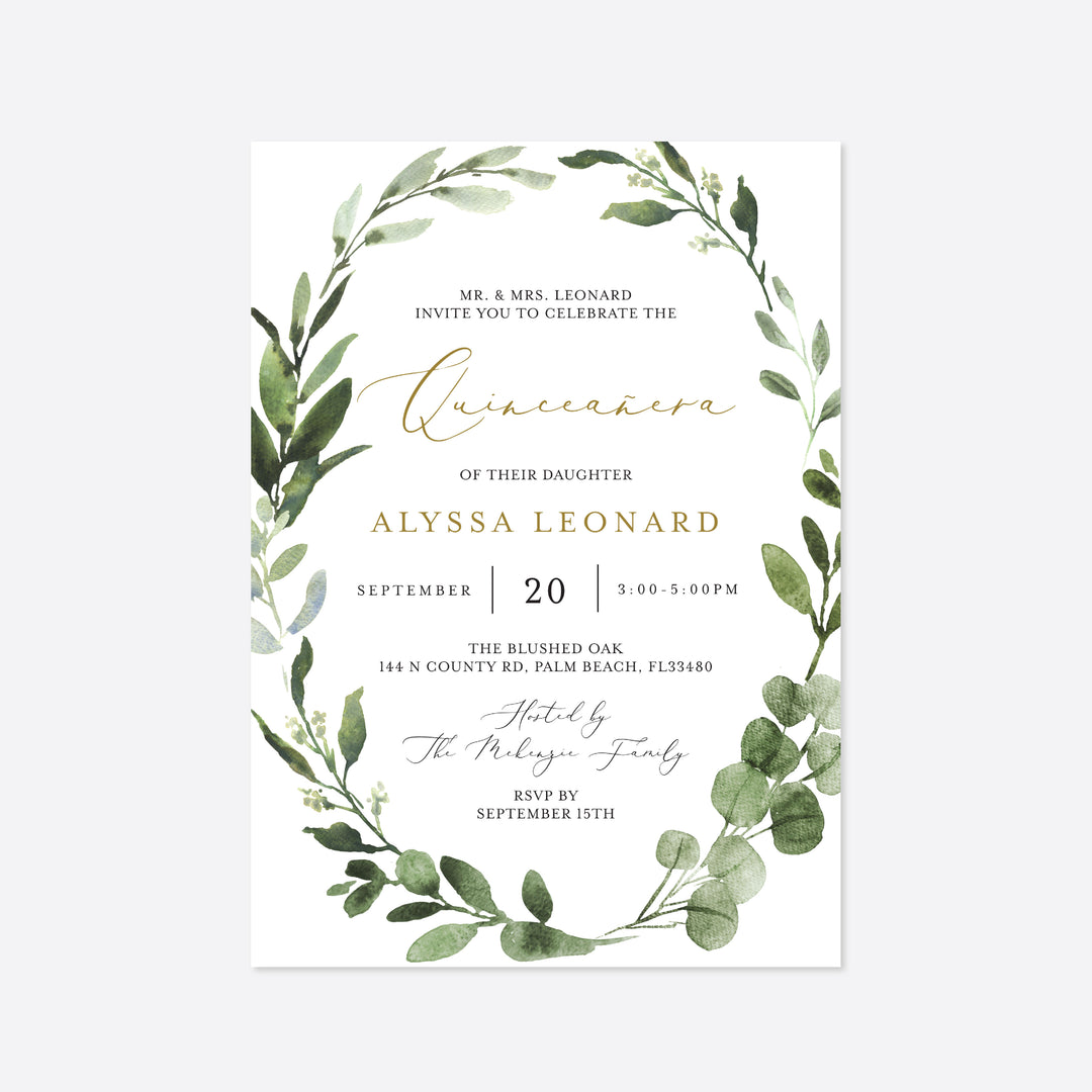 Foliage Quinceañera Invitation Printable