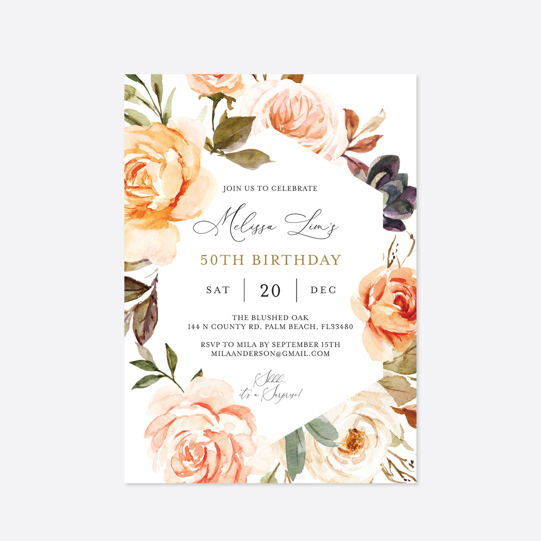 Autumn Garden Adult Birthday Invitation Printable