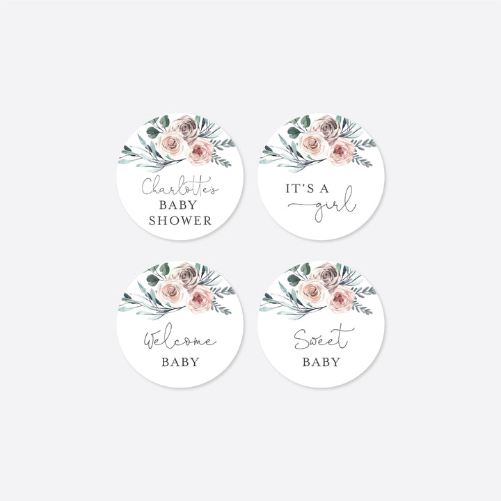 Boho Rose Baby Shower Cupcake Toppers and Cupcake Wrappers Printable