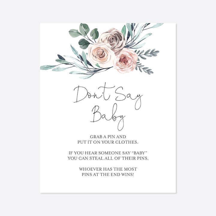 Boho Rose Baby Shower Don't Say Baby Game Printable