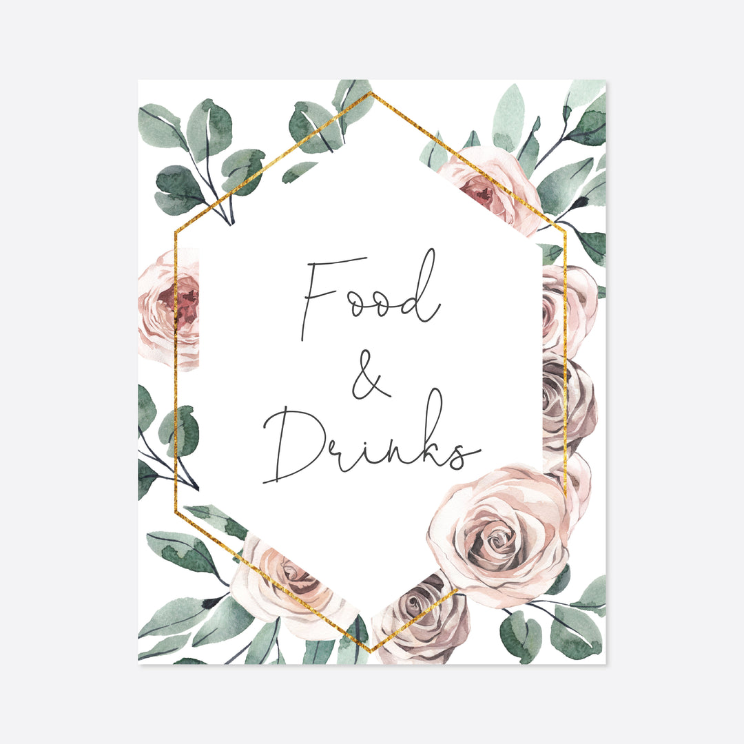 Boho Rose Baby Shower Food and Drinks Sign Printable