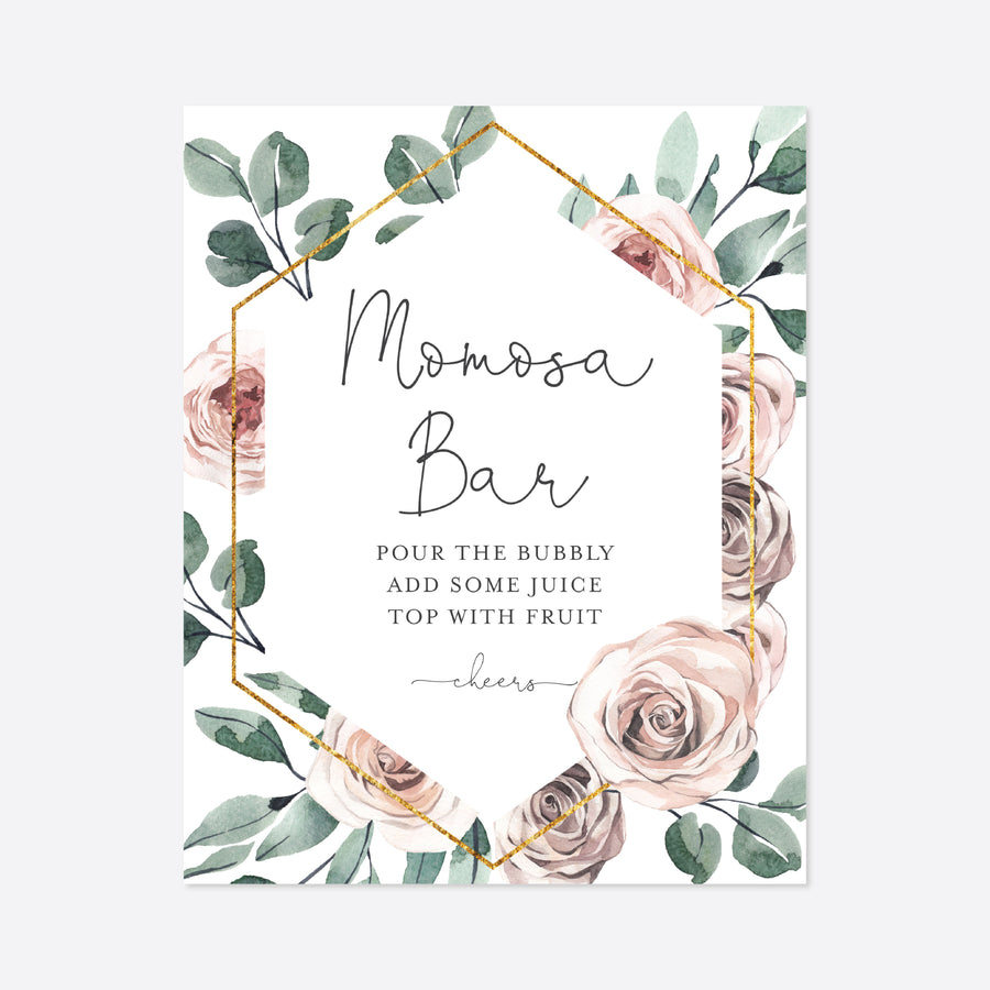 Boho Rose Baby Shower Mimosa Bar Sign Printable