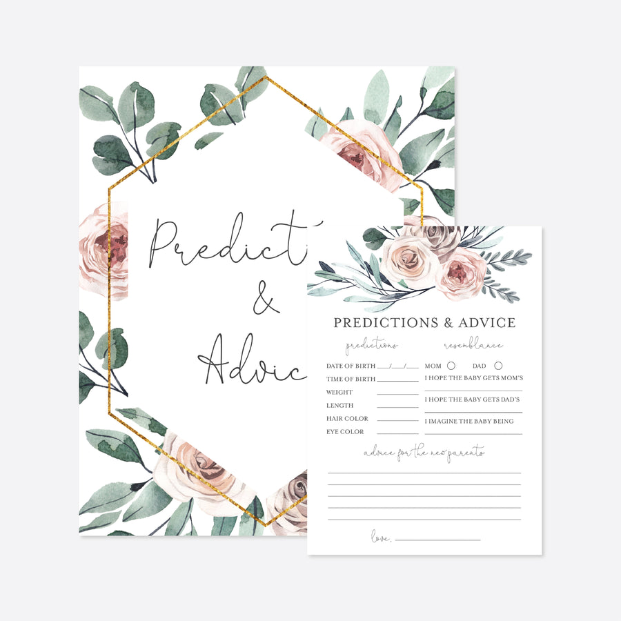 Boho Rose Baby Shower Predictions and Advice Printable