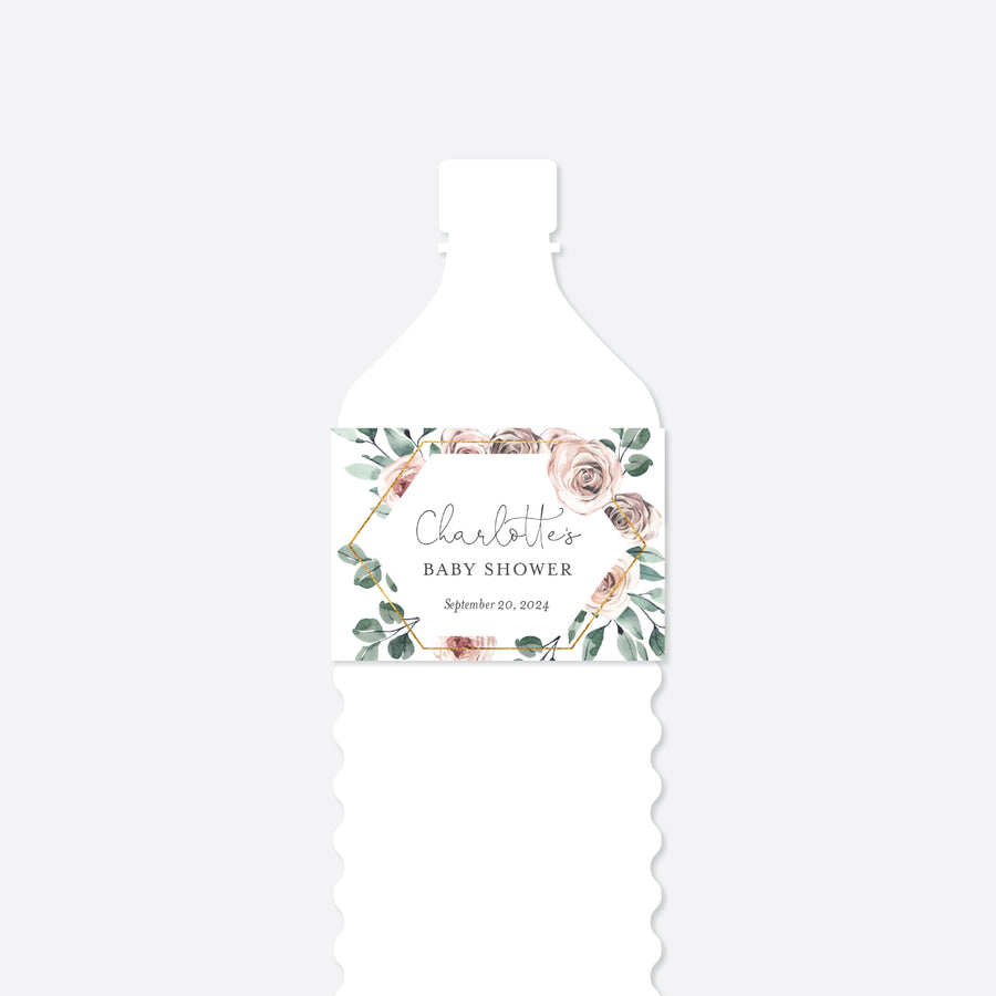 Boho Rose Baby Shower Water Bottle Label Printable
