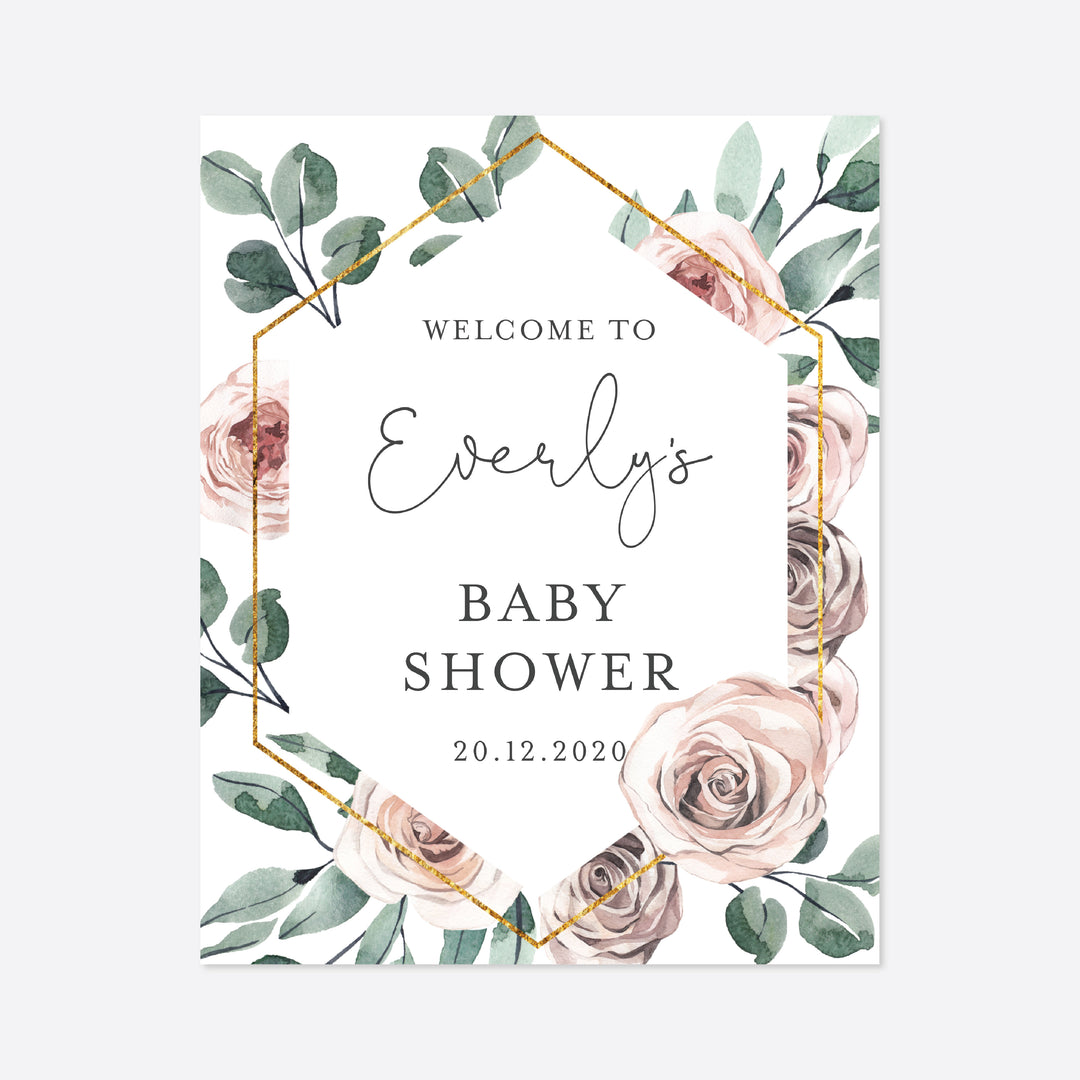 Boho Rose Baby Shower Welcome Sign Printable