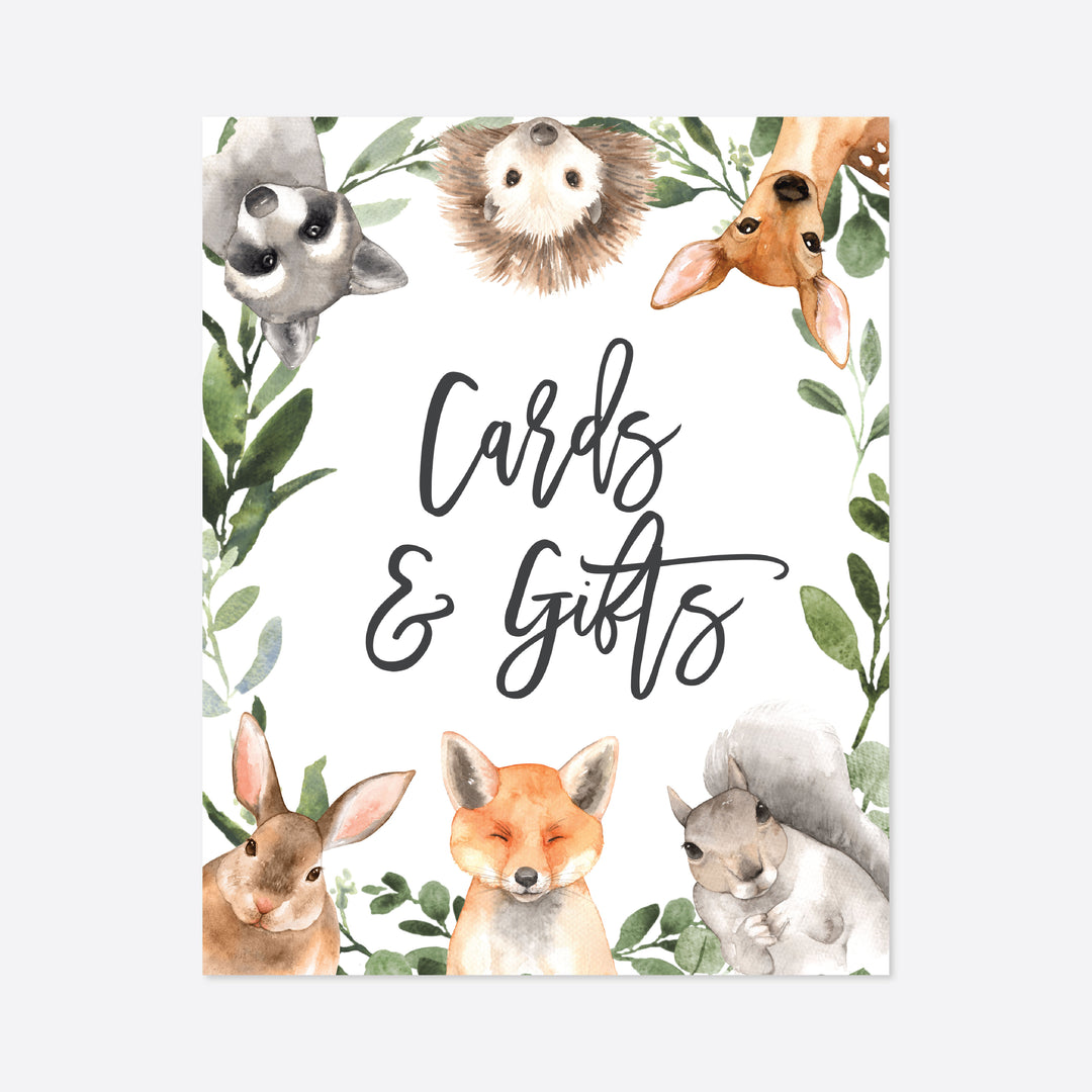 Forest Animals Baby Shower Cards and Gifts Sign Printable