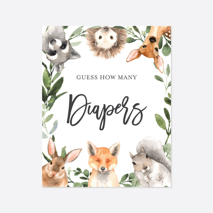 Forest Animals Baby Shower Guess How Many Diapers Game Printable