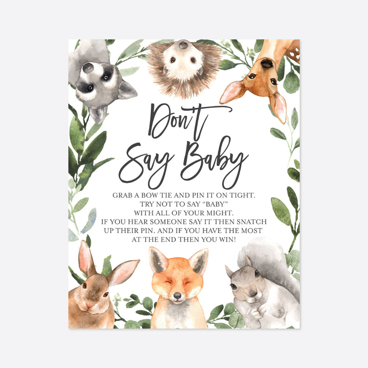 Forest Animals Baby Shower Don't Say Baby Game Printable